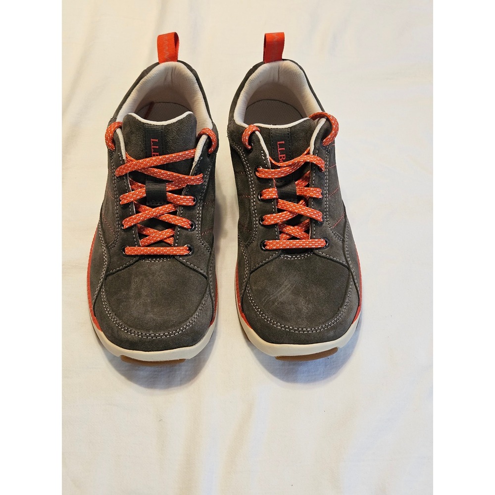 LLBean Women's Gray Suede Lace Up Sneakers Orange Accents Comfort Shoes 7M‎